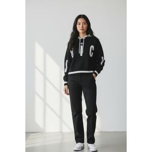 Juicy Couture Black Silver Logo Hoodie XL Women Long Sleeve Pullover Streetwear